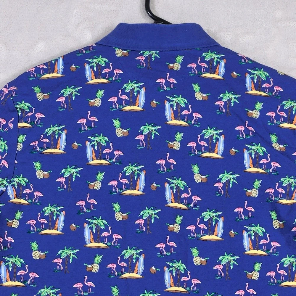 Polo Ralph Lauren Polo Shirt Mens Medium Blue Flamingo Tropical Print Beach